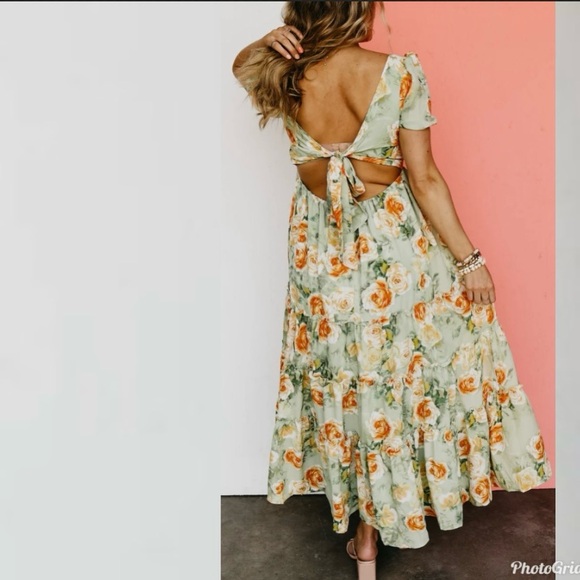 Sage Floral Midi/Maxi Dress that Ties in Back - Picture 7 of 9